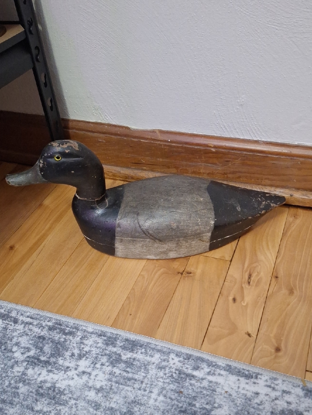 Vintage Wooden Duck Decoy - Black and Gray